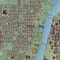 Second close-up of the map of Bay City, Michigan print showing more streets and buildings