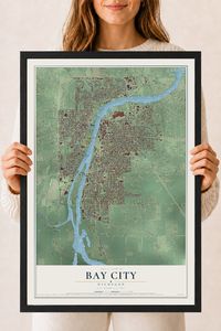 Map of Bay City, Michigan, 18 x 24 inch print in a black wood frame