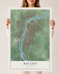 Map of Bay City, Michigan, 24 x 36 inch unframed archival matte print