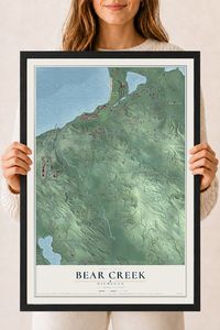 Map of Bear Creek, Michigan, 18 x 24 inch print in a black wood frame