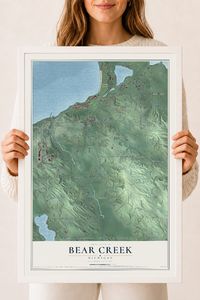 Map of Bear Creek, Michigan, 18 x 24 inch print in a white wood frame