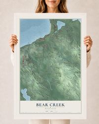 Map of Bear Creek, Michigan, 24 x 36 inch print in a white wood frame