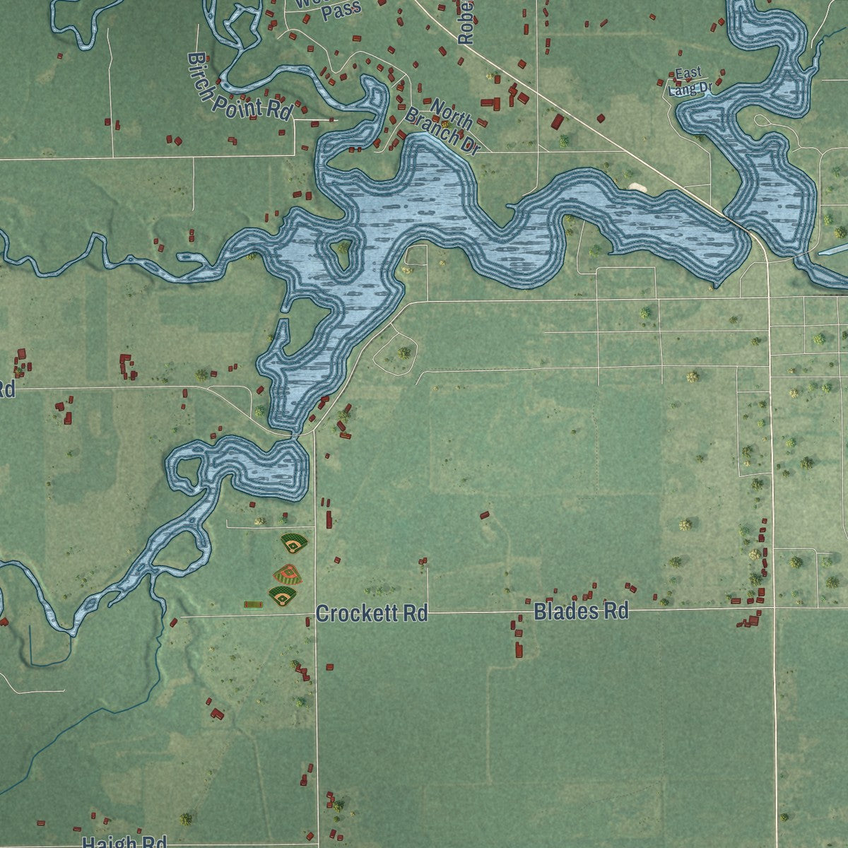 Close-up of the map of Beaverton, Gladwin County, Michigan print showing street and building detail