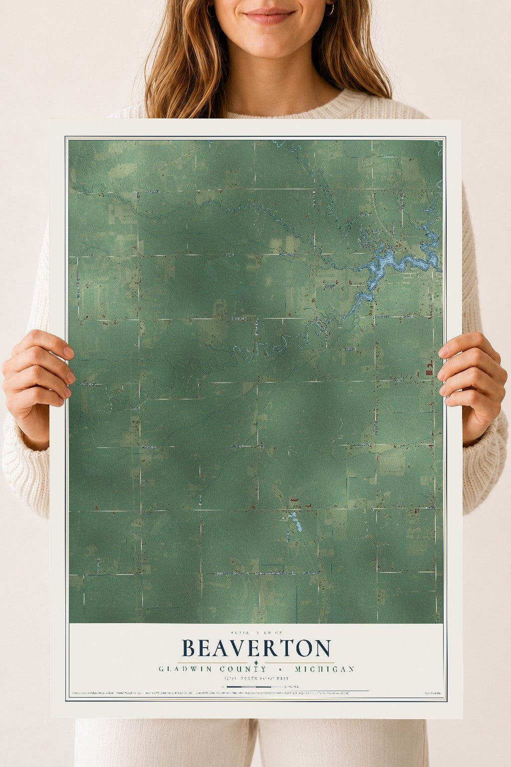Map of Beaverton, Gladwin County, Michigan, 18 x 24 inch unframed archival matte print
