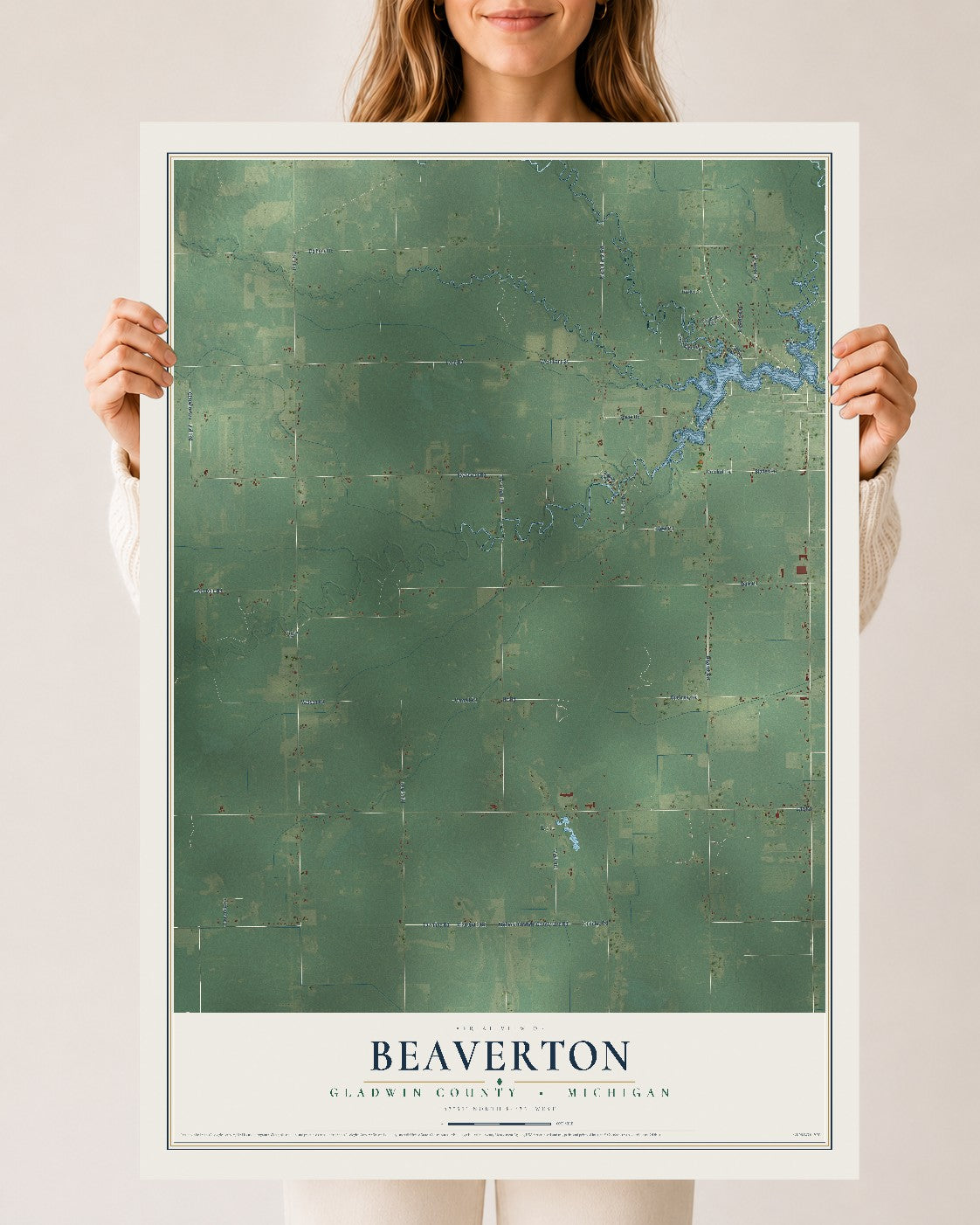 Map of Beaverton, Gladwin County, Michigan, 24 x 36 inch unframed archival matte print