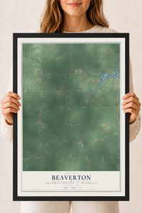 Map of Beaverton, Gladwin County, Michigan, 18 x 24 inch print in a black wood frame