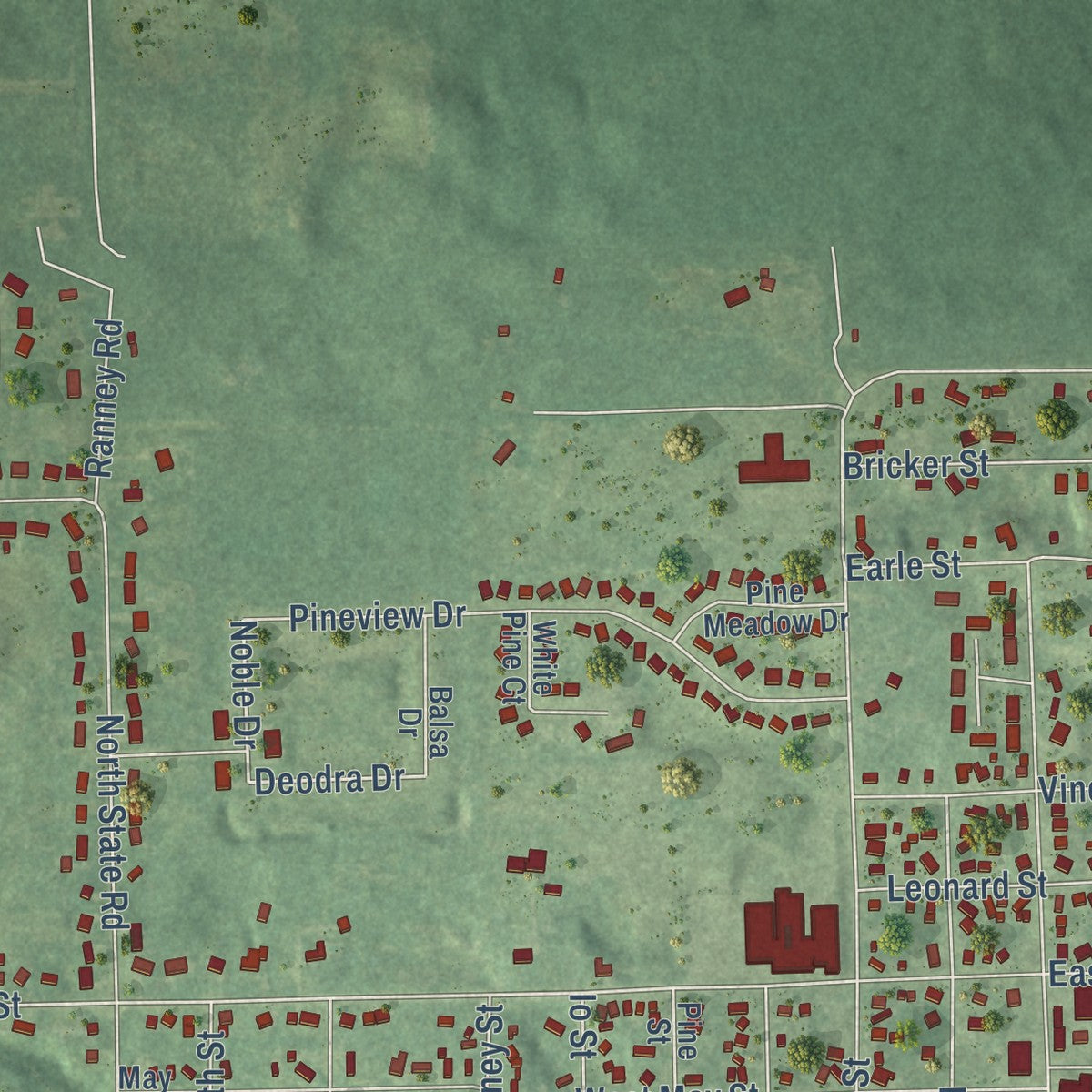 Second close-up of the map of Belding, Michigan print showing more streets and buildings