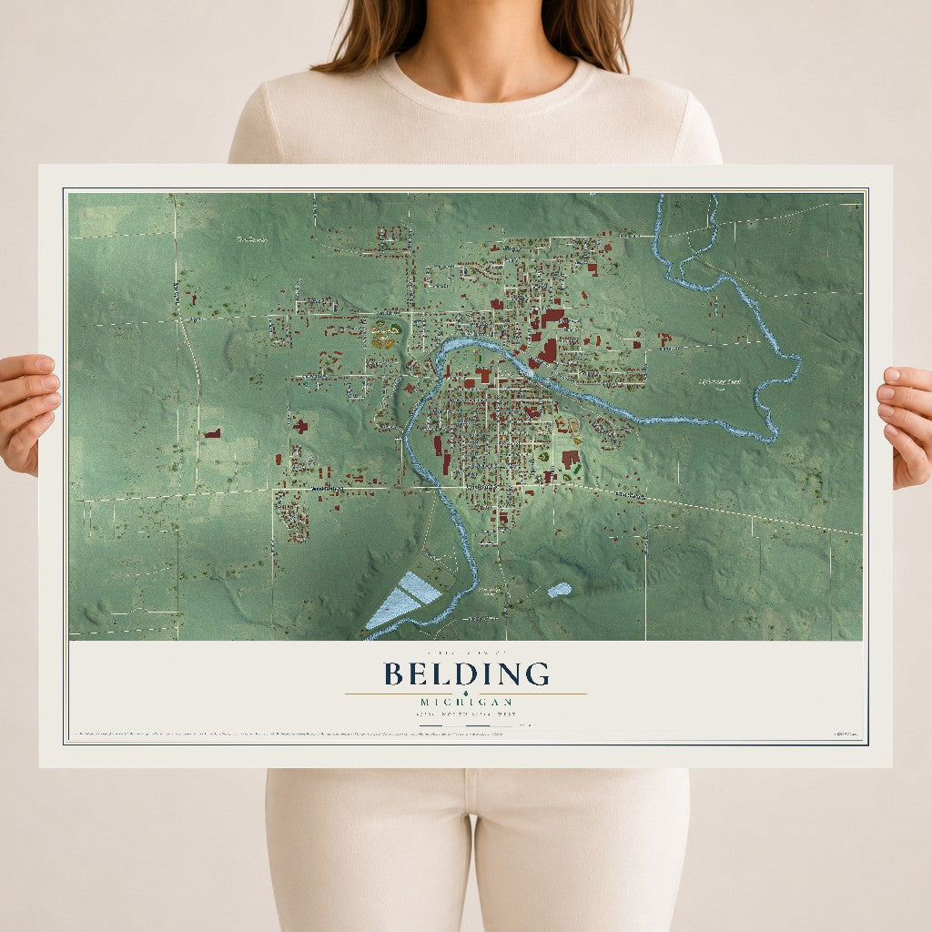 Map of Belding, Michigan, 18 x 24 inch unframed archival matte print