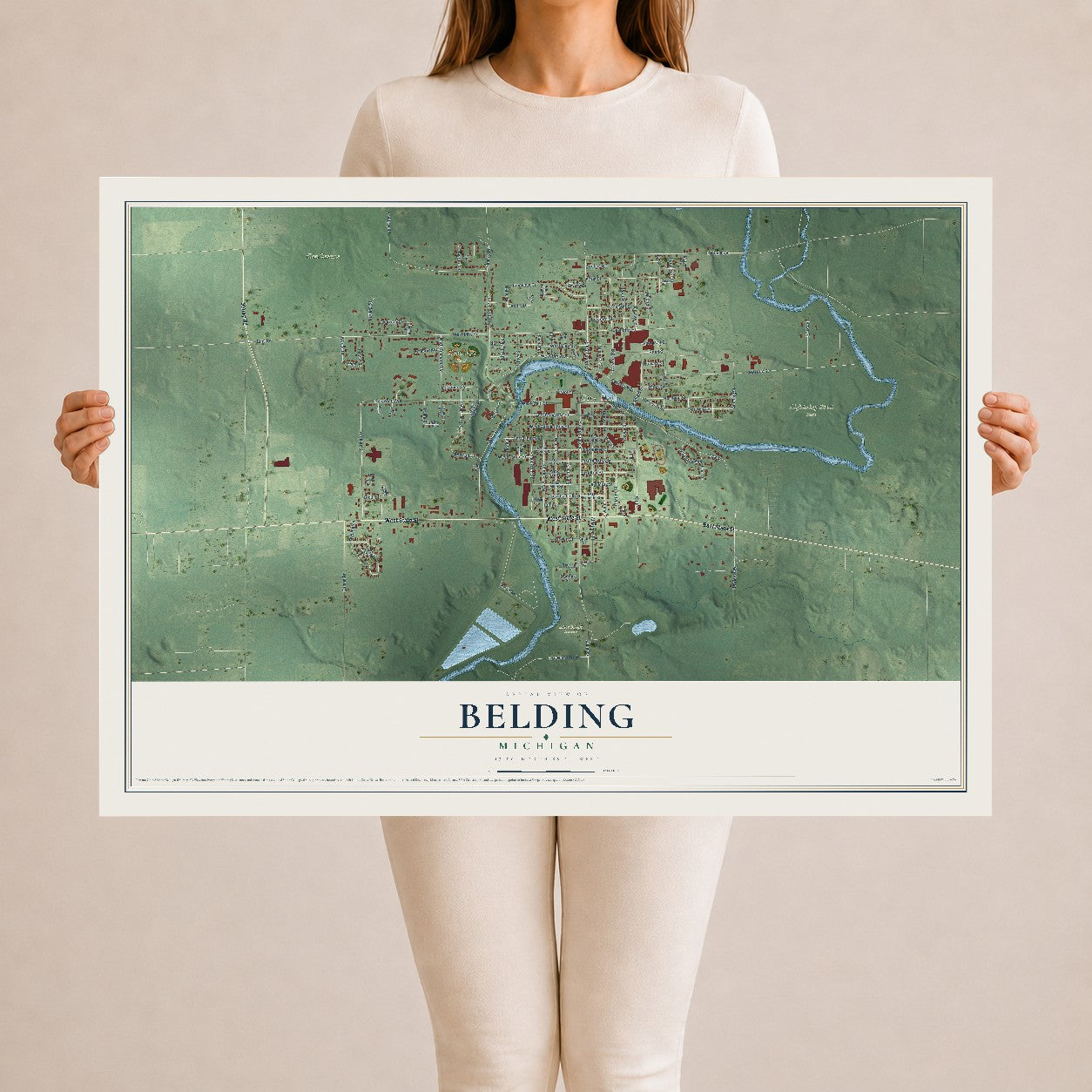 Map of Belding, Michigan, 24 x 36 inch unframed archival matte print