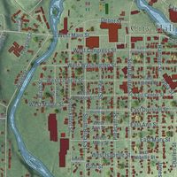 Close-up of the map of Belding, Michigan print showing street and building detail