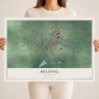 Map of Belding, Michigan, 18 x 24 inch unframed archival matte print