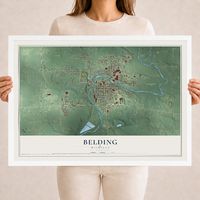 Map of Belding, Michigan, 18 x 24 inch print in a white wood frame