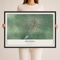 Map of Belding, Michigan, 24 x 36 inch print in a black wood frame