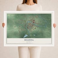 Map of Belding, Michigan, 24 x 36 inch print in a white wood frame