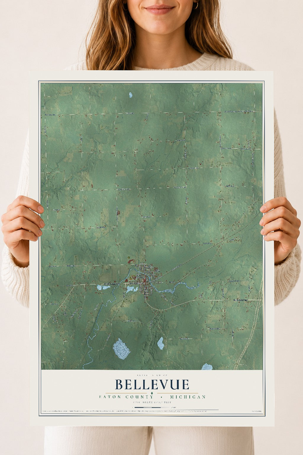 Map of Bellevue, Eaton County, Michigan, 18 x 24 inch unframed archival matte print