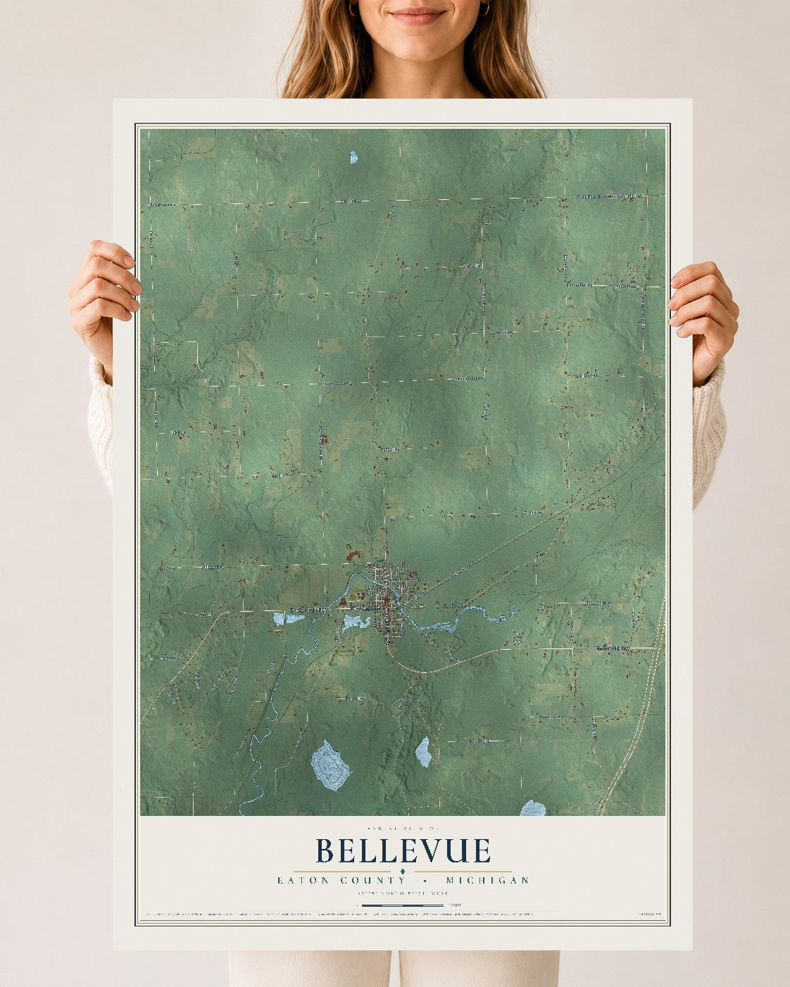 Map of Bellevue, Eaton County, Michigan, 24 x 36 inch unframed archival matte print
