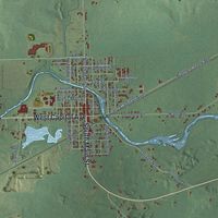 Close-up of the map of Bellevue, Eaton County, Michigan print showing street and building detail