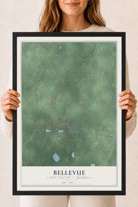 Map of Bellevue, Eaton County, Michigan, 18 x 24 inch print in a black wood frame