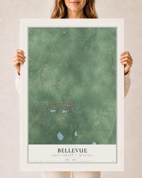 Map of Bellevue, Eaton County, Michigan, 24 x 36 inch print in a white wood frame