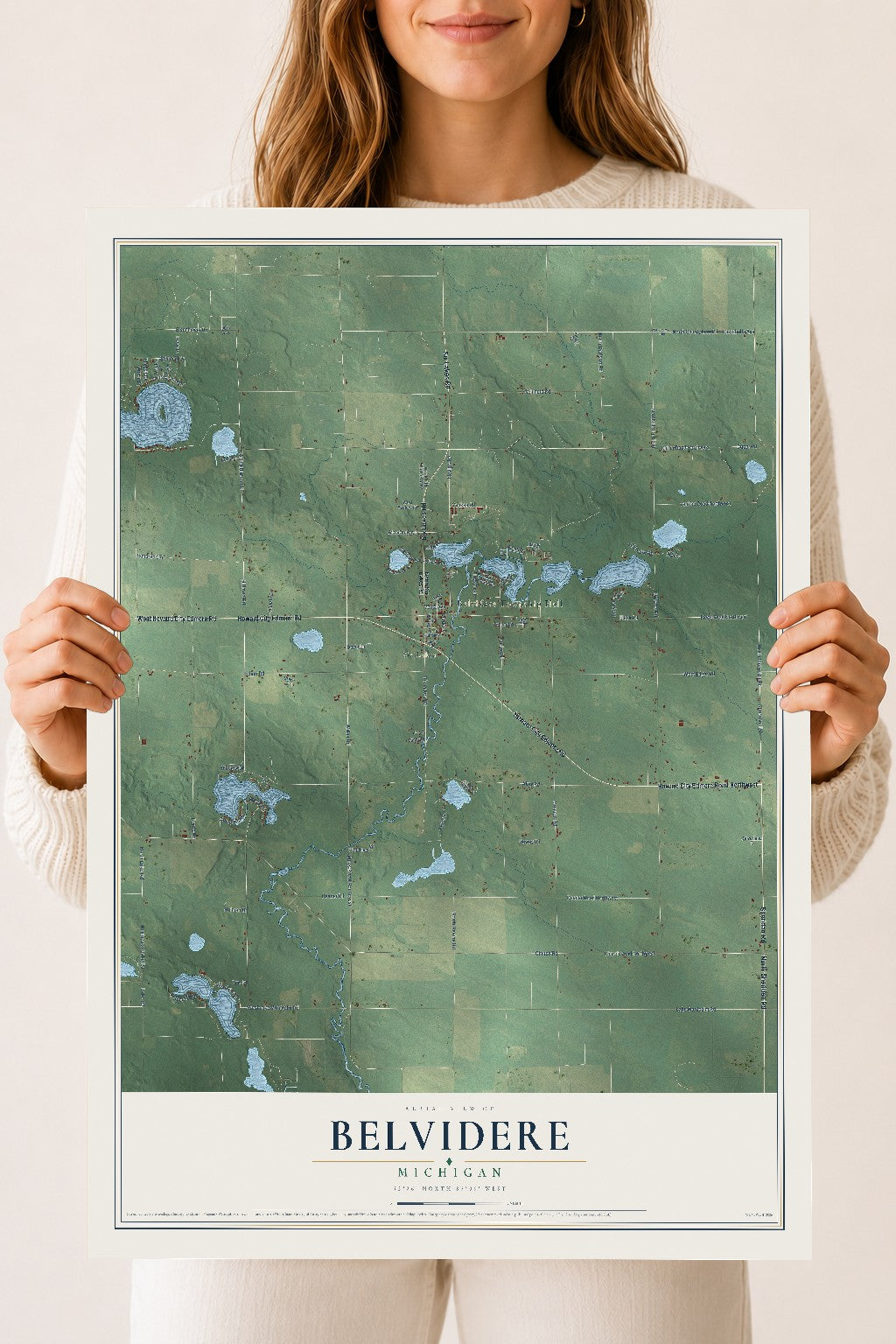 Map of Belvidere, Michigan, 18 x 24 inch unframed archival matte print