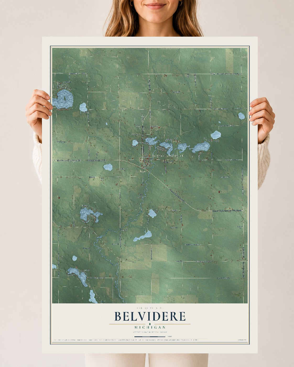 Map of Belvidere, Michigan, 24 x 36 inch unframed archival matte print