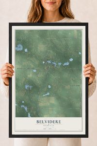 Map of Belvidere, Michigan, 18 x 24 inch print in a black wood frame