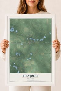 Map of Belvidere, Michigan, 18 x 24 inch print in a white wood frame