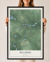 Map of Belvidere, Michigan, 24 x 36 inch print in a black wood frame