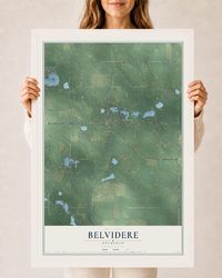 Map of Belvidere, Michigan, 24 x 36 inch print in a white wood frame