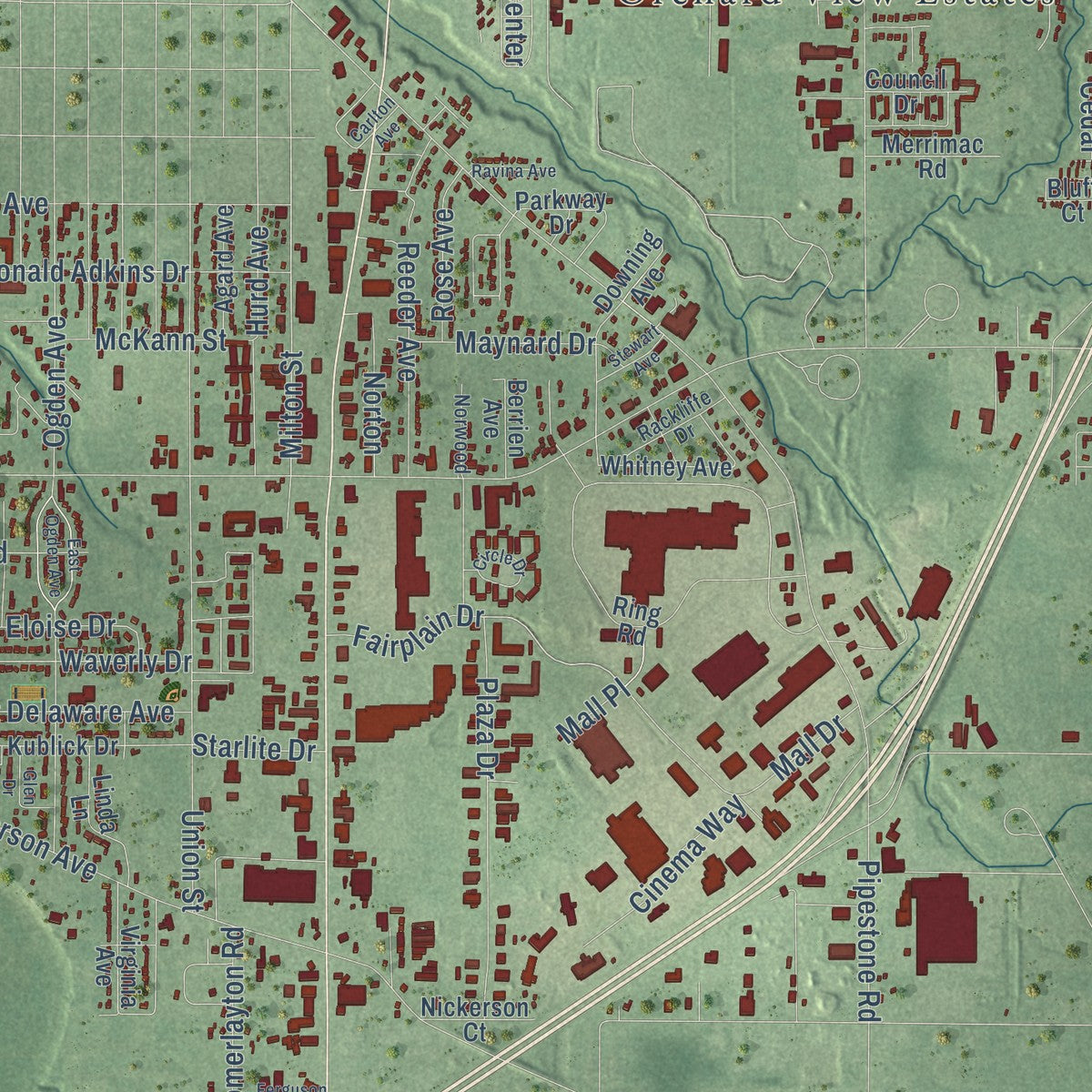 Close-up of the map of Benton, Berrien County, Michigan print showing street and building detail
