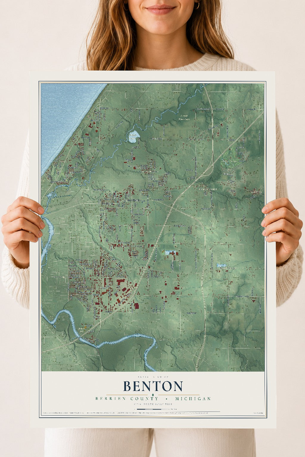 Map of Benton, Berrien County, Michigan, 18 x 24 inch unframed archival matte print