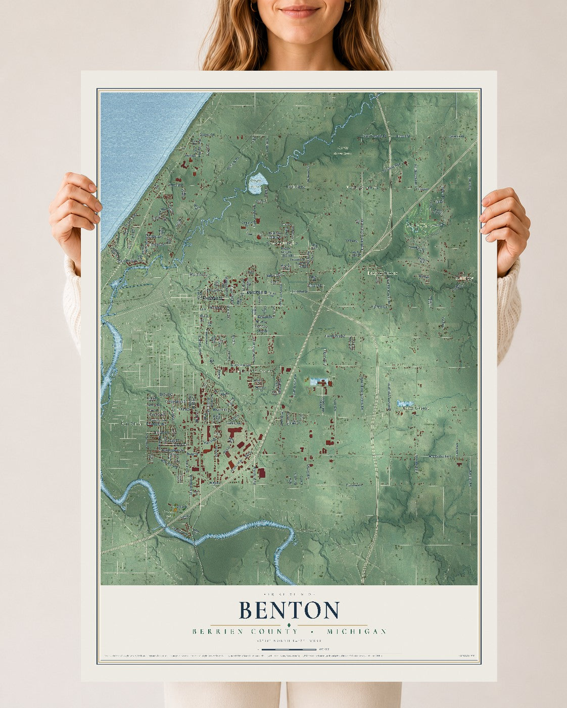 Map of Benton, Berrien County, Michigan, 24 x 36 inch unframed archival matte print