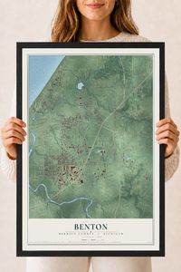 Map of Benton, Berrien County, Michigan, 18 x 24 inch print in a black wood frame