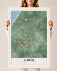 Map of Benton, Berrien County, Michigan, 24 x 36 inch print in a white wood frame