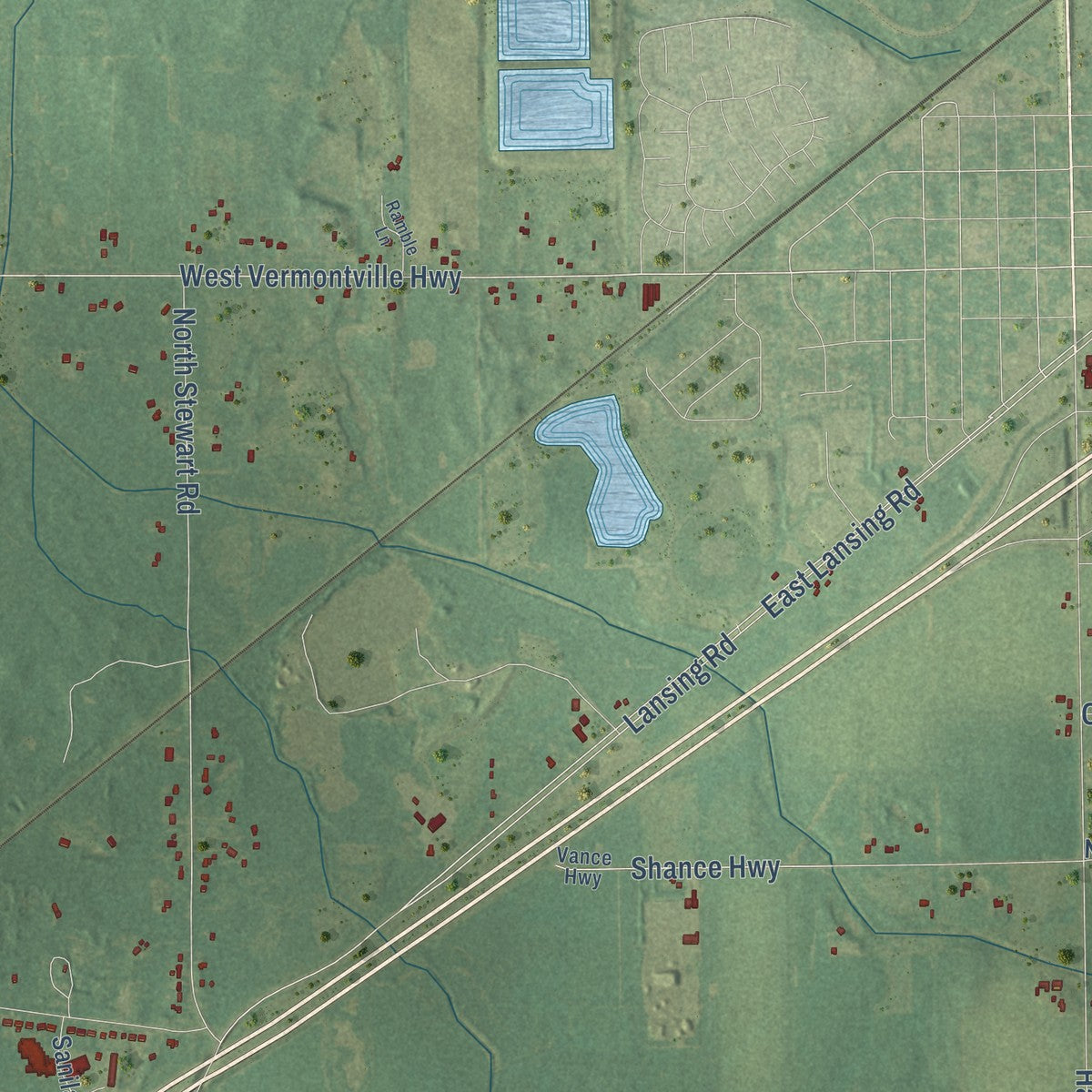 Close-up of the map of Benton, Eaton County, Michigan print showing street and building detail