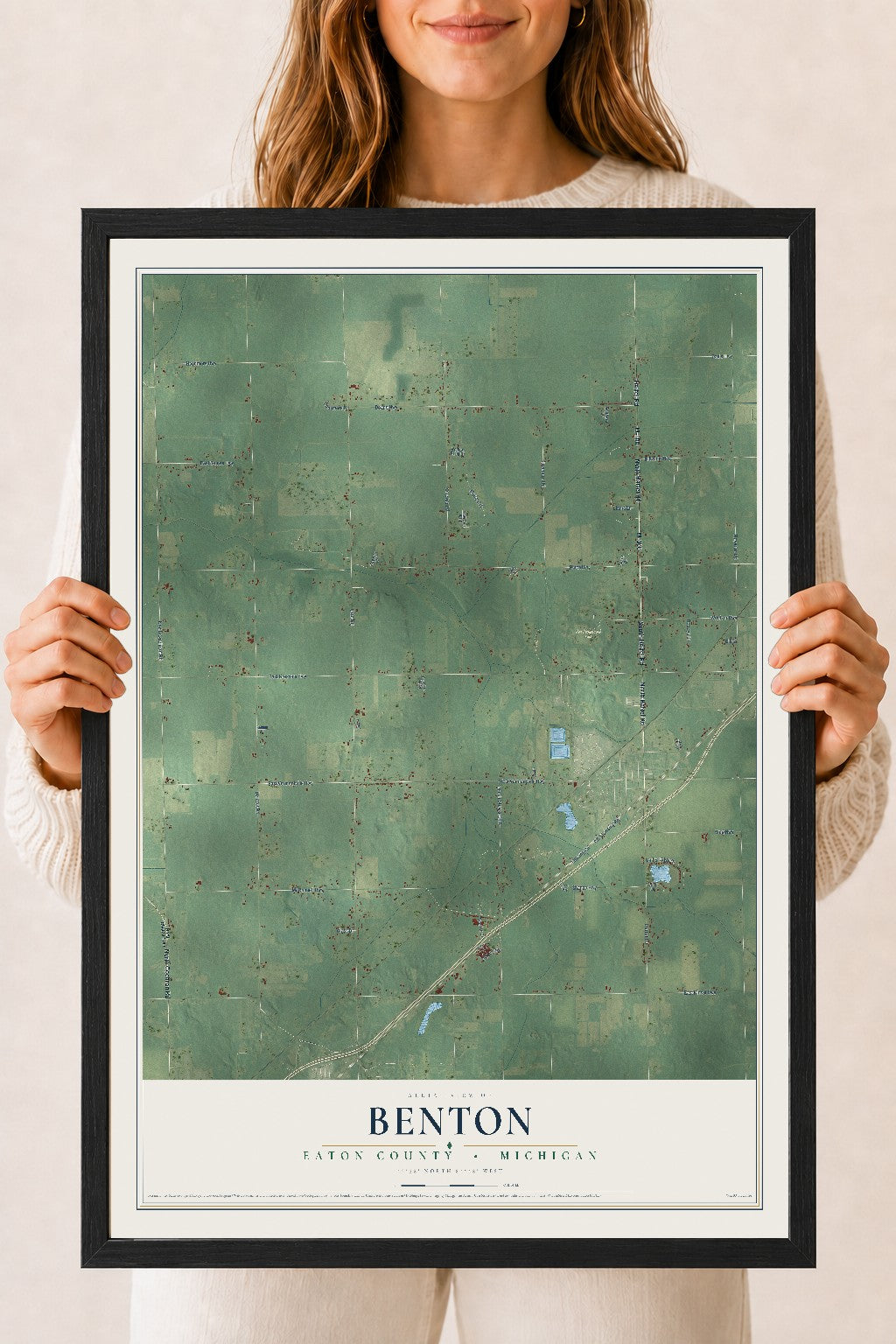 Map of Benton, Eaton County, Michigan, 18 x 24 inch print in a black wood frame
