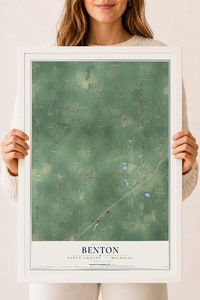 Map of Benton, Eaton County, Michigan, 18 x 24 inch print in a white wood frame