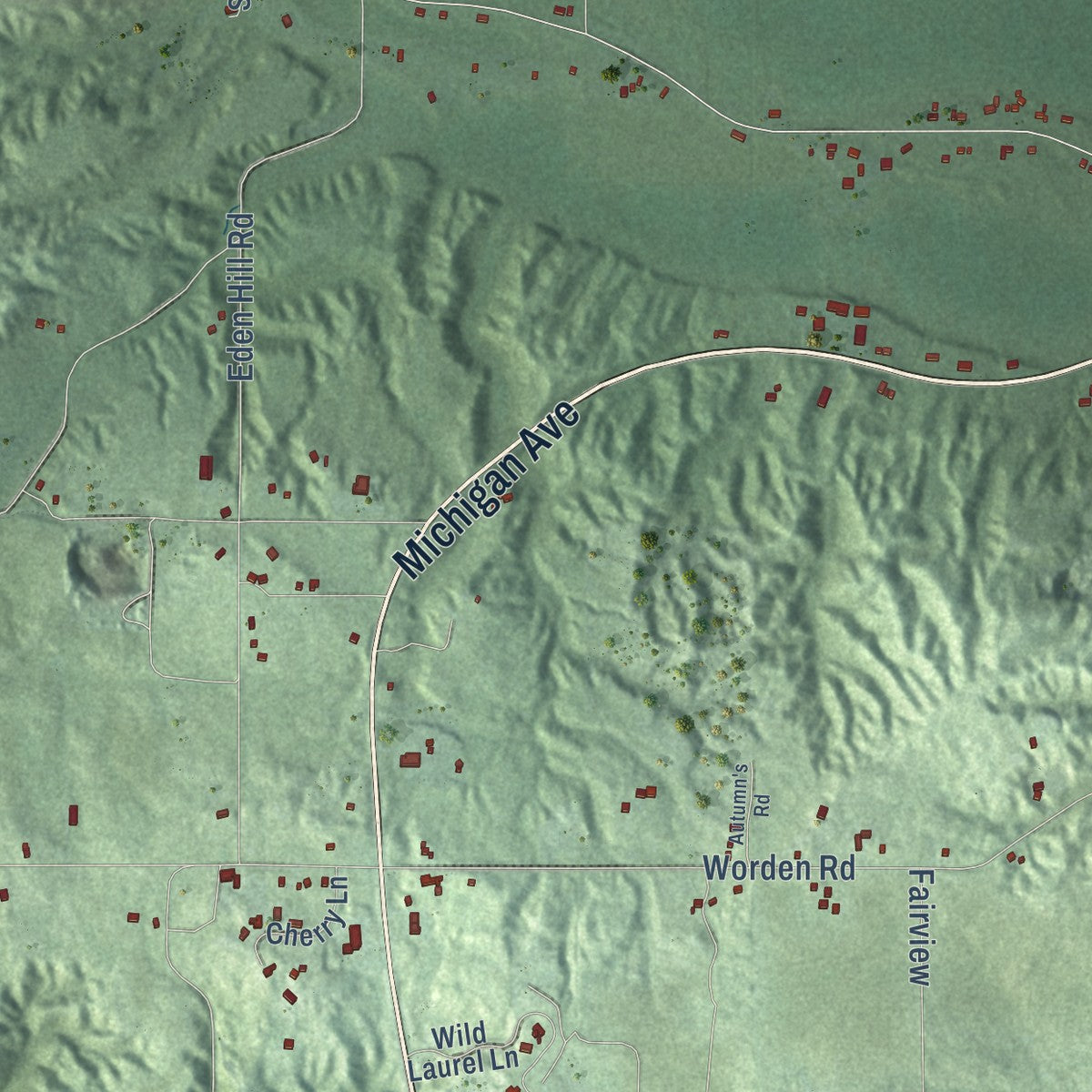 Second close-up of the map of Benzonia, Benzie County, Michigan print showing more streets and buildings