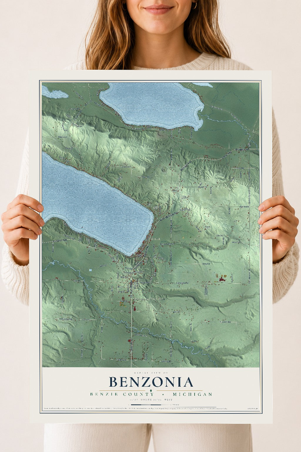 Map of Benzonia, Benzie County, Michigan, 18 x 24 inch unframed archival matte print