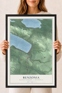 Map of Benzonia, Benzie County, Michigan, 18 x 24 inch print in a black wood frame