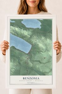 Map of Benzonia, Benzie County, Michigan, 18 x 24 inch print in a white wood frame