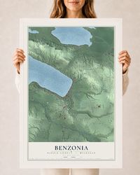 Map of Benzonia, Benzie County, Michigan, 24 x 36 inch print in a white wood frame