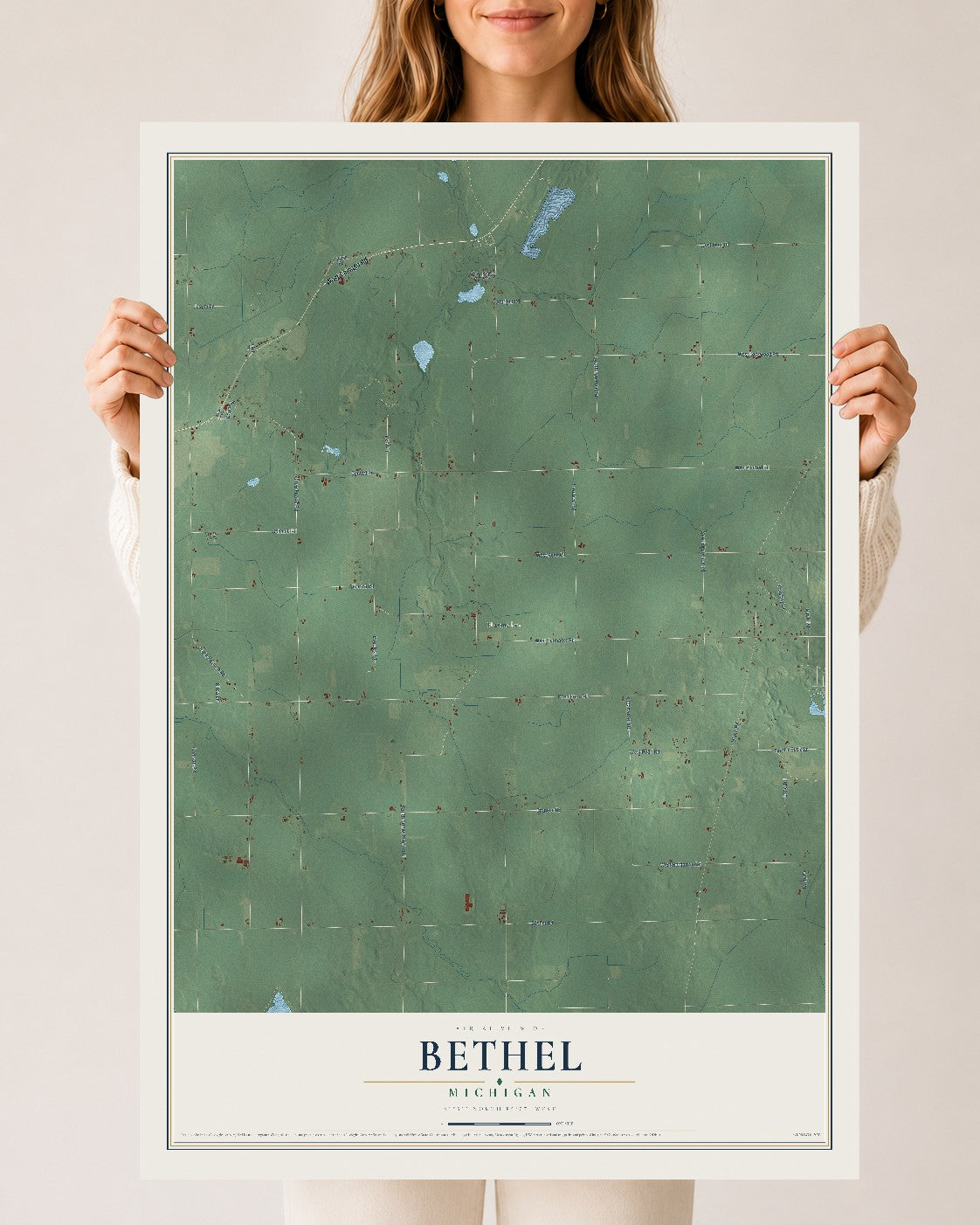 Map of Bethel, Michigan, 24 x 36 inch unframed archival matte print
