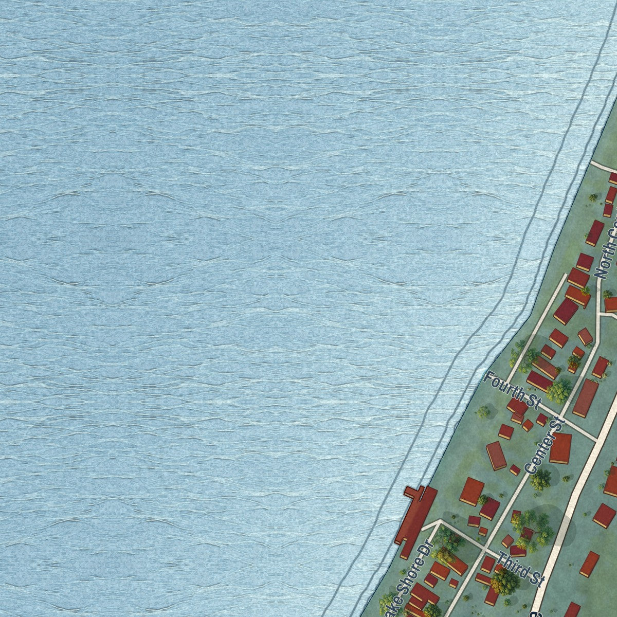 Second close-up of the map of Beulah, Michigan print showing more streets and buildings