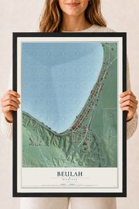 Map of Beulah, Michigan, 18 x 24 inch print in a black wood frame