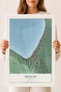 Map of Beulah, Michigan, 18 x 24 inch print in a white wood frame