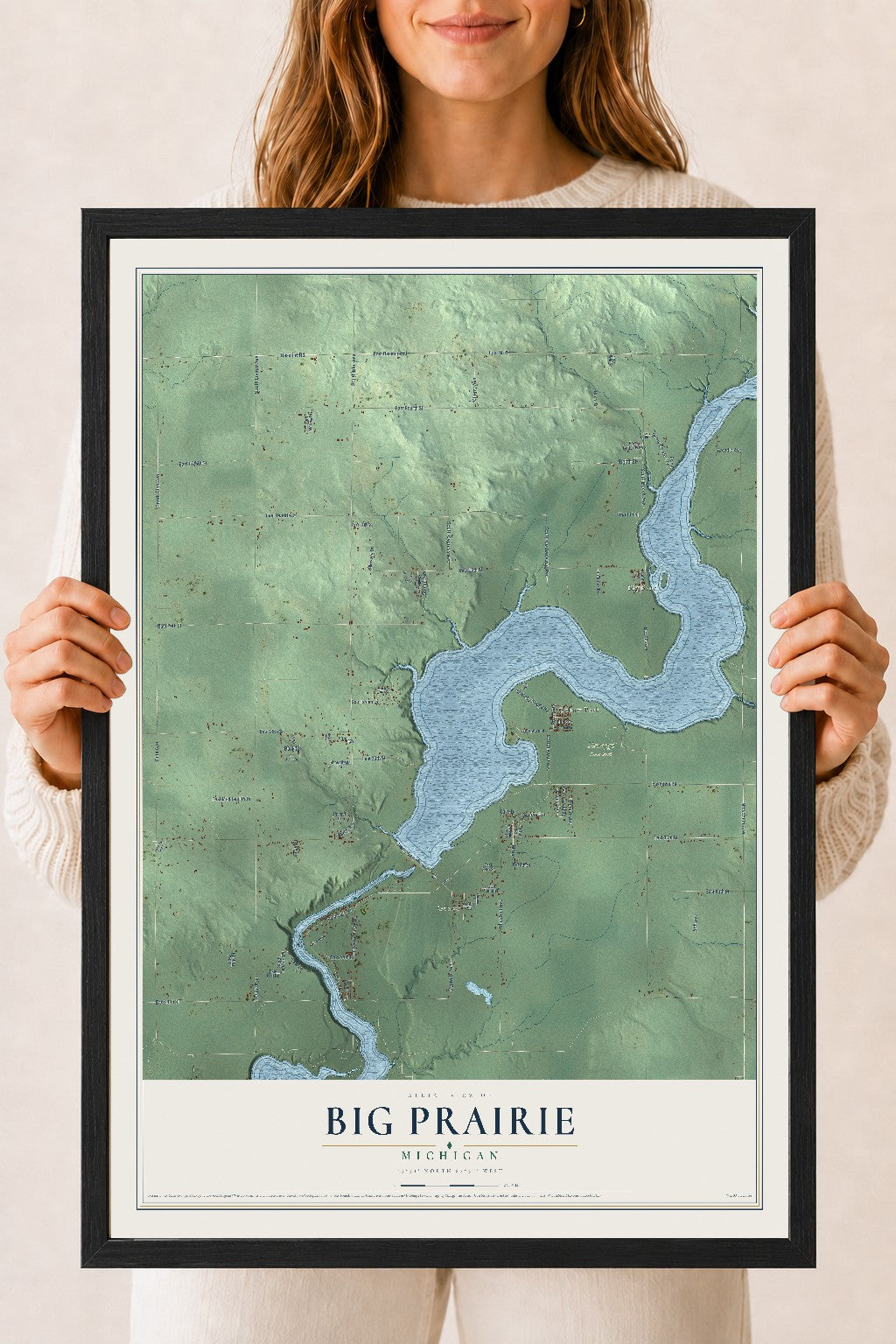 Map of Big Prairie, Michigan, 18 x 24 inch print in a black wood frame