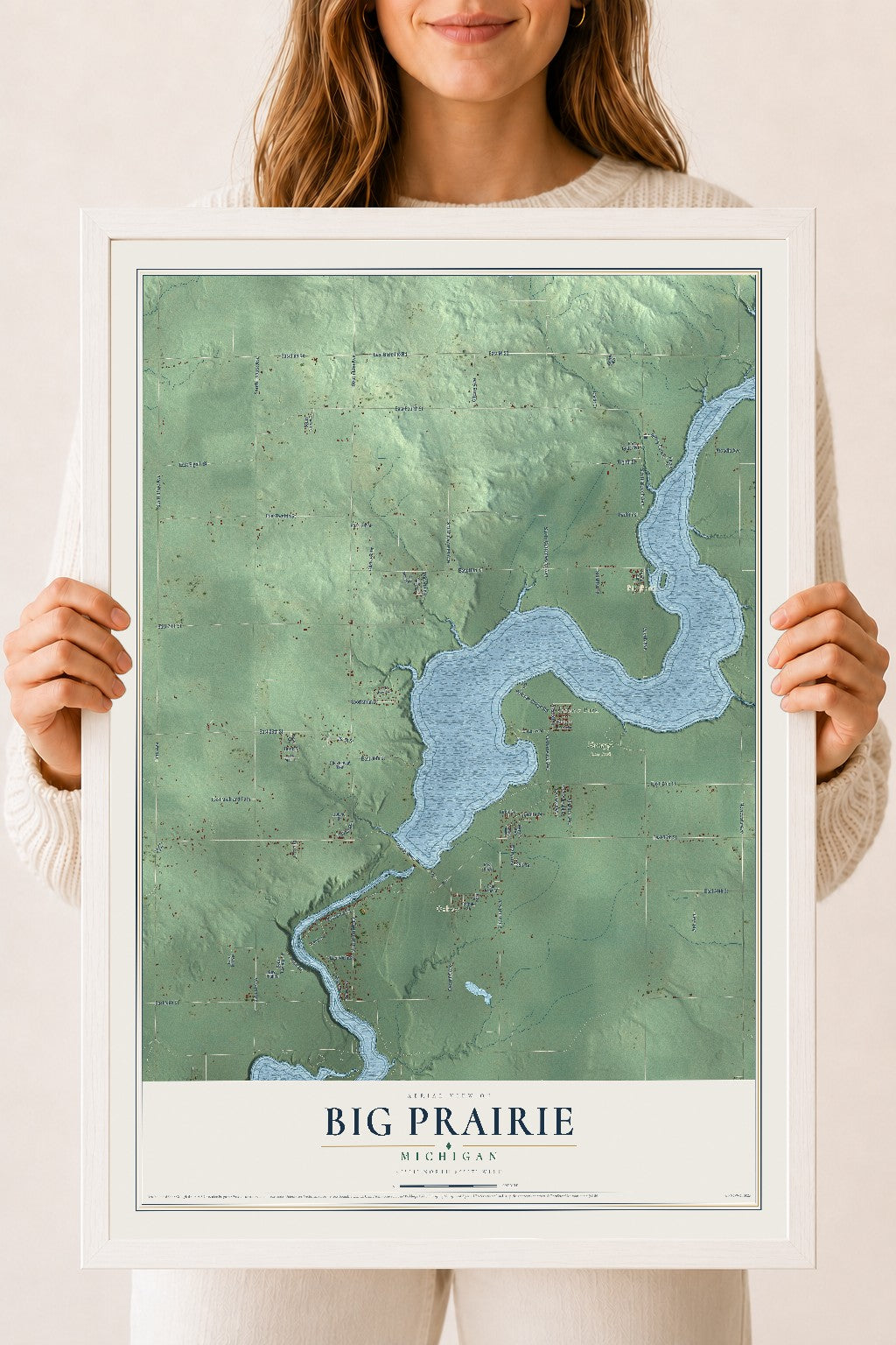 Map of Big Prairie, Michigan, 18 x 24 inch print in a white wood frame