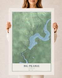 Map of Big Prairie, Michigan, 24 x 36 inch print in a white wood frame