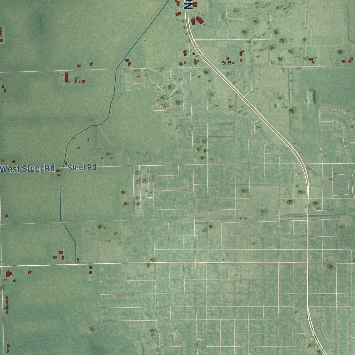 Close-up of the map of Bingham, Clinton County, Michigan print showing street and building detail
